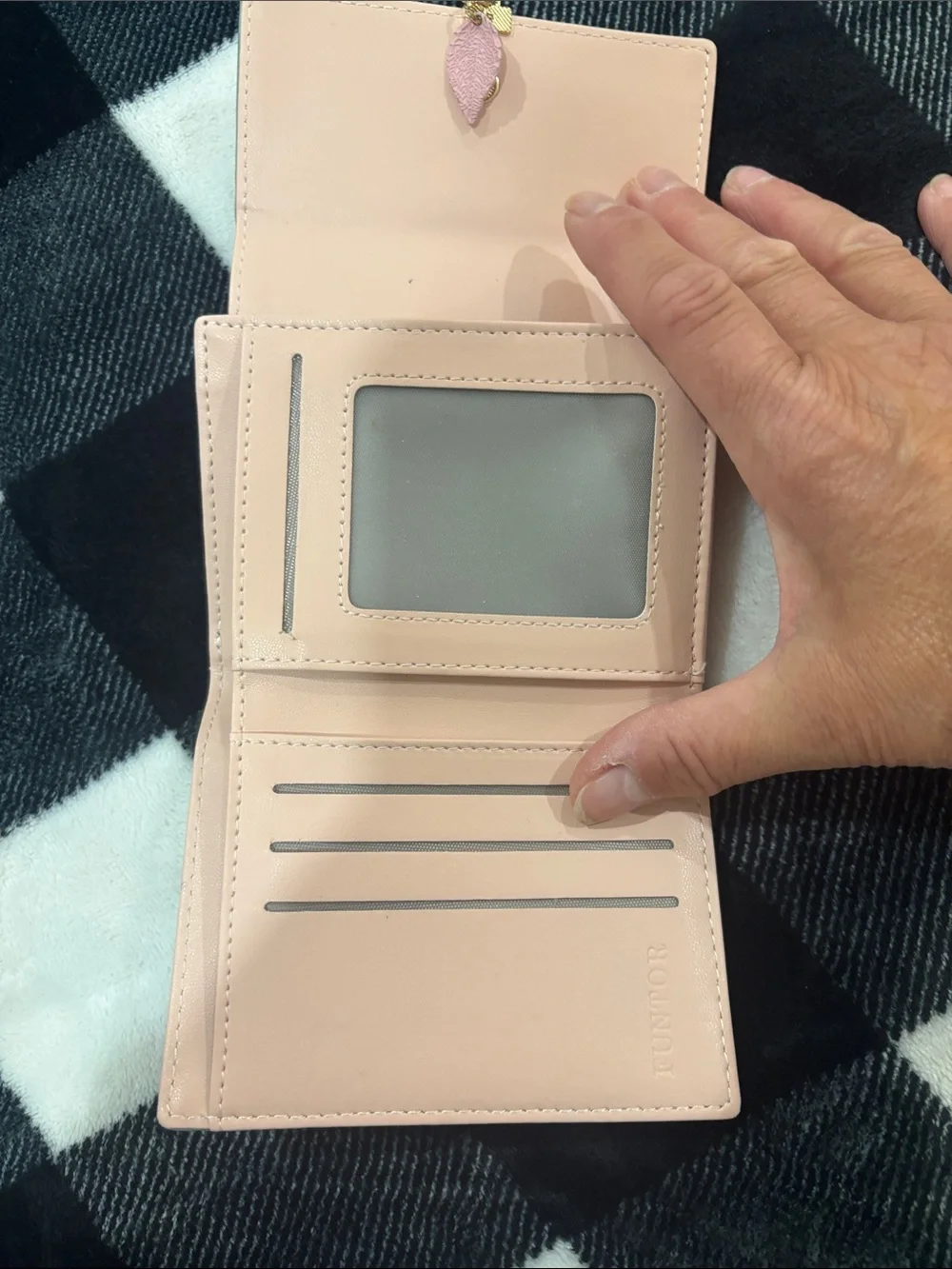 Mint Green FT FUNTOR Wallet with Pink Leaf Charm